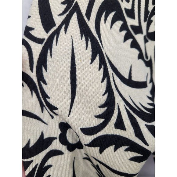 Oliver Perry Women's L Cardigan Silk Blend Black Cream Tropical Print Button Up - Picture 6 of 10